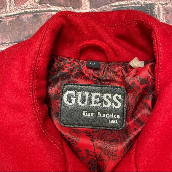 Guess Los Angeles Wool Blend Red Coat Military Inspired Size Large Double Breast - Picture 2 of 8